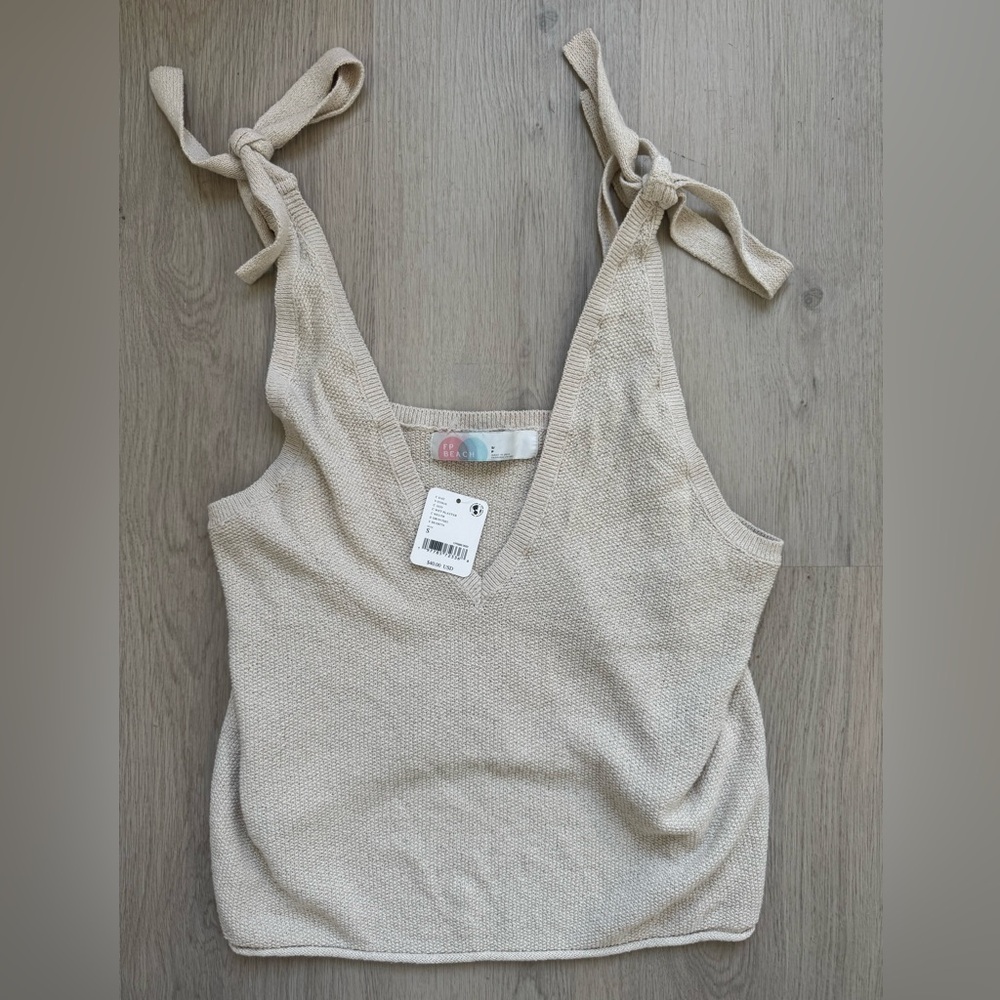 Free People Knit Tie-Shoulder Camisole in Oatmeal